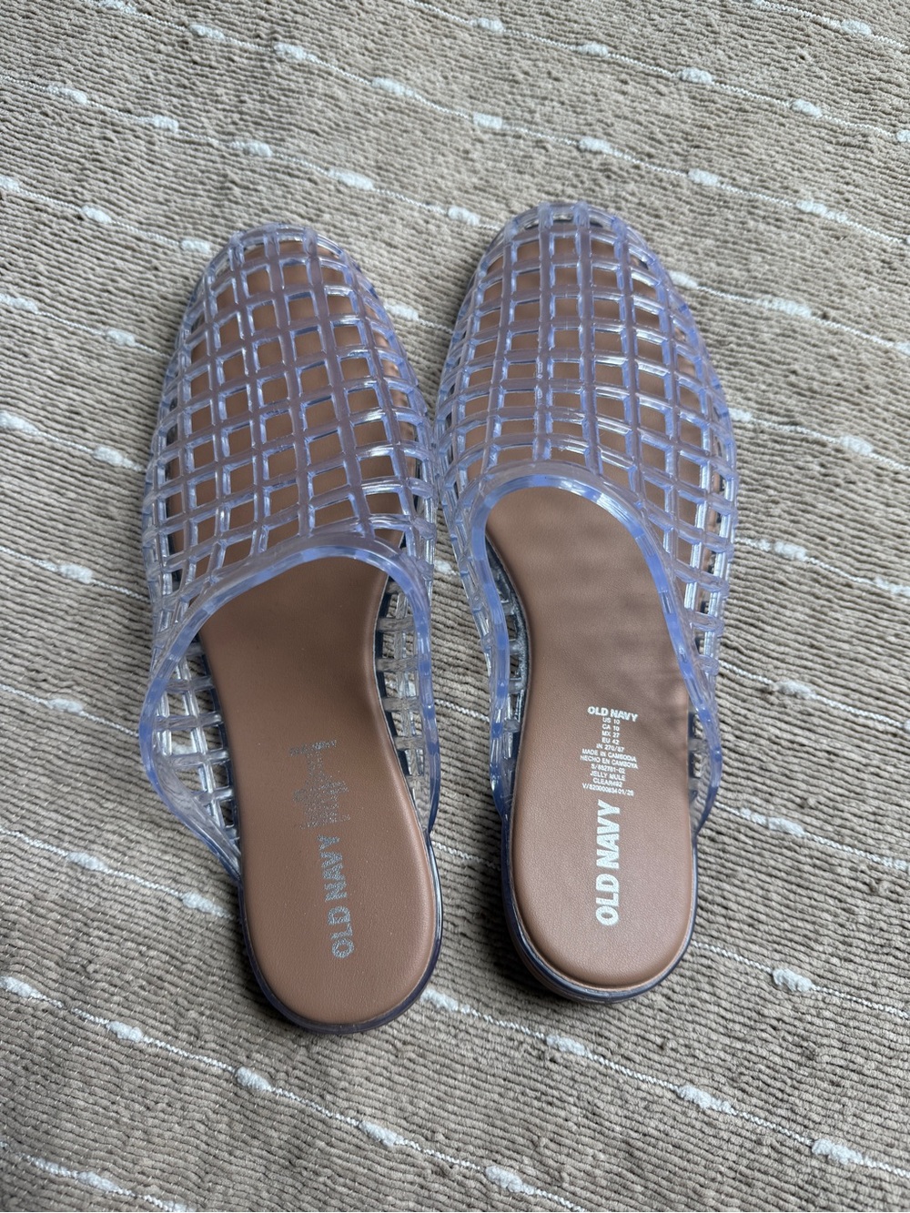 Old Navy Clear Grid Slip-On Mules with Brown Insole